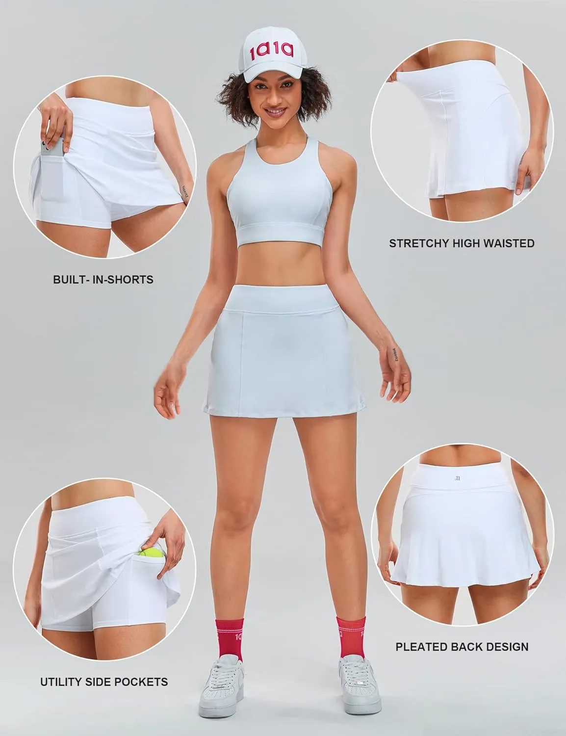 1a1a Tennis Skirt Golf Skorts for Women Short High Waisted Athletic Workout Sport Skirt Skort with Shorts Pockets