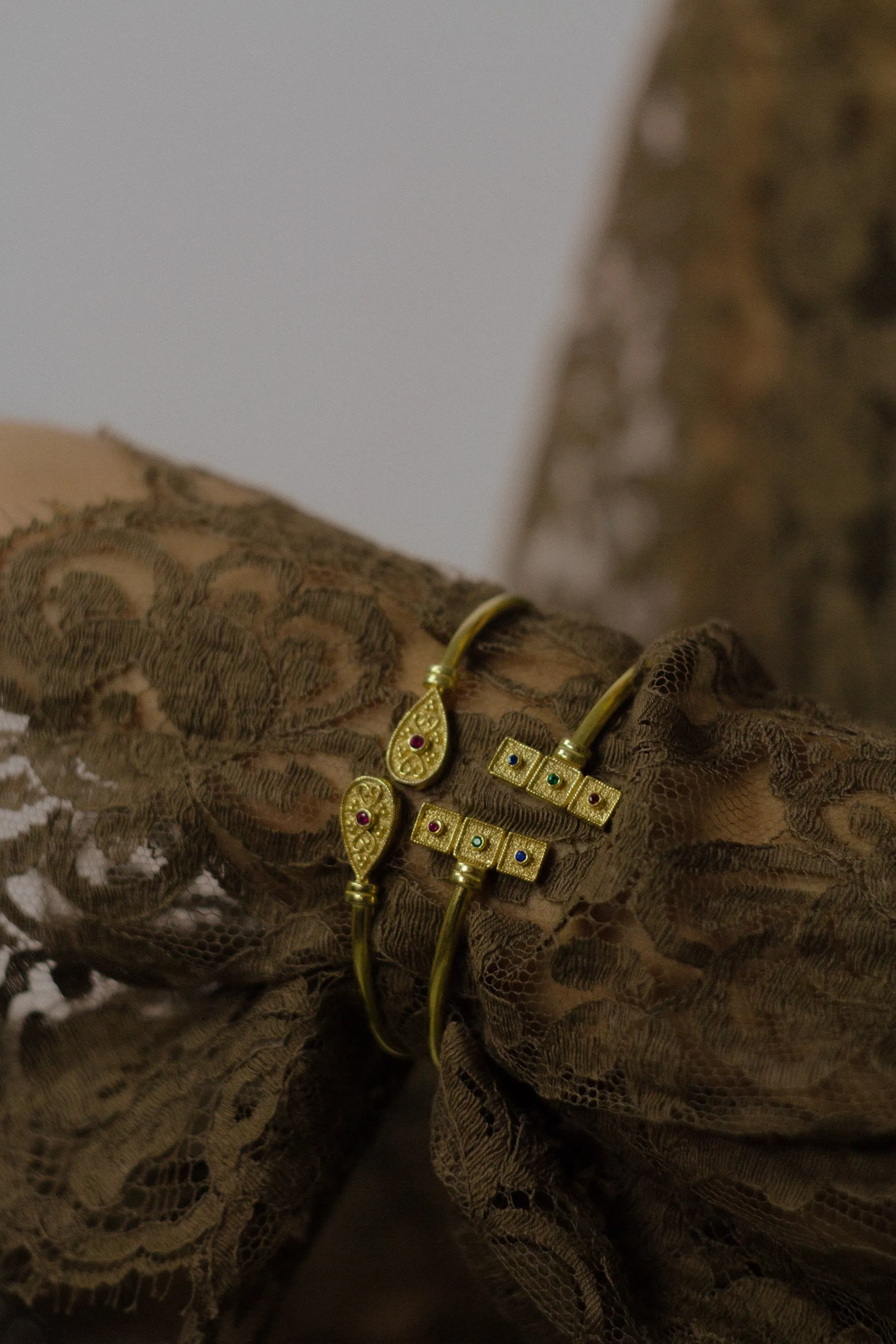 22k Gold And Rose Quartz Bangle Bracelet, Byzantine Bracelet For Her