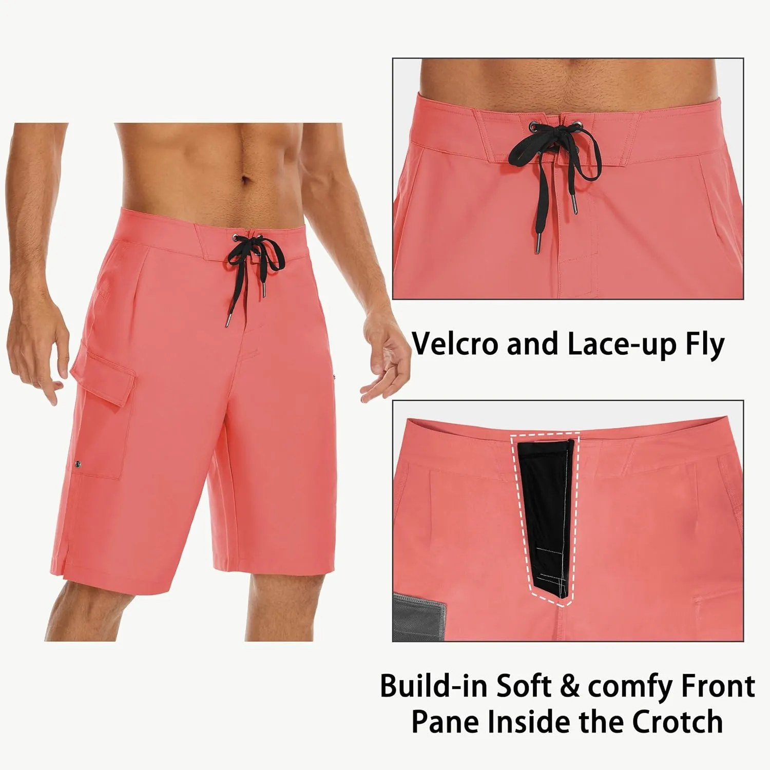 22" Men's Board Shorts Swimwear No Mesh Lining - Long Swim Trunks Surf Shorts Bathing Suit with Zipper Pocket UPF50 
