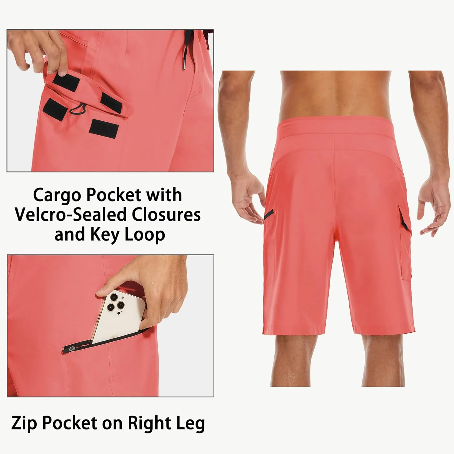 22" Men's Board Shorts Swimwear No Mesh Lining - Long Swim Trunks Surf Shorts Bathing Suit with Zipper Pocket UPF50 