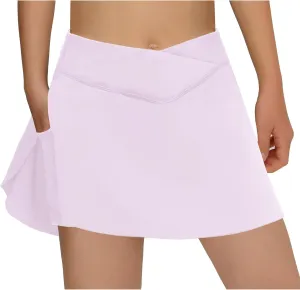 2in1 High Waisted Tennis Skirts for Women with Pockets Crossover Athletic Golf Skorts Workout Sports Skirts