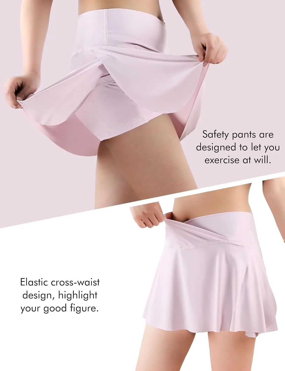 2in1 High Waisted Tennis Skirts for Women with Pockets Crossover Athletic Golf Skorts Workout Sports Skirts