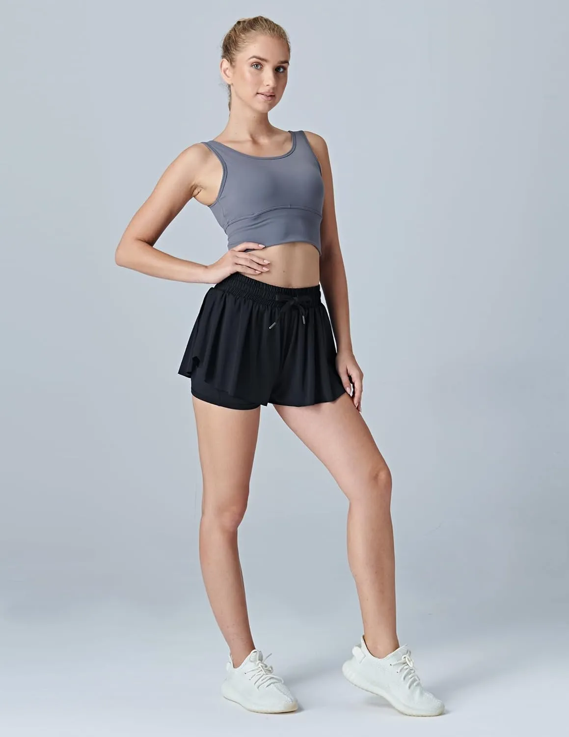 3 Pack Womens Flowy Running Shorts, 2-in-1 Butterfly Skirts with Shorts Underneath Spandex Athletic Casual Gym Workout Lounge