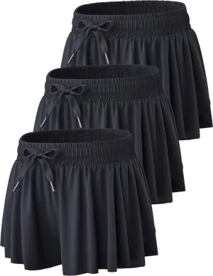 3 Pack Womens Flowy Running Shorts, 2-in-1 Butterfly Skirts with Shorts Underneath Spandex Athletic Casual Gym Workout Lounge
