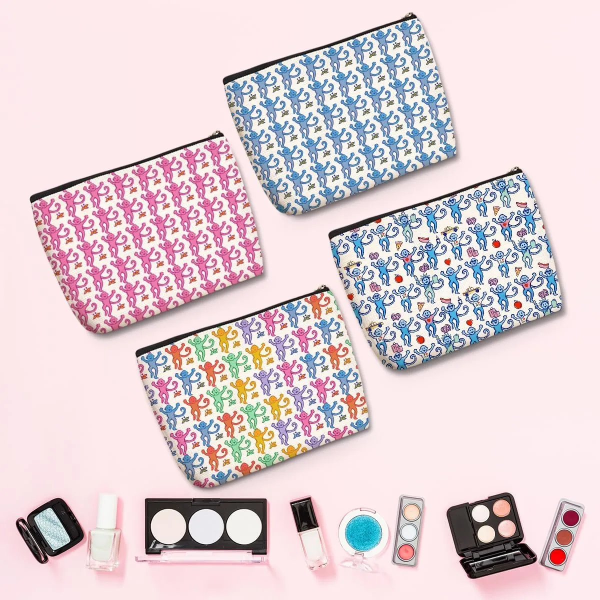 4 Pieces Preppy Stuff Preppy Makeup Bag Preppy Gifts for Women Teen Girls Monkey Lover Best Friend Girlfriend Sisters Birthday Christmas Friendship Gifts Cosmetic Bag Travel Pouch Preppy Bag