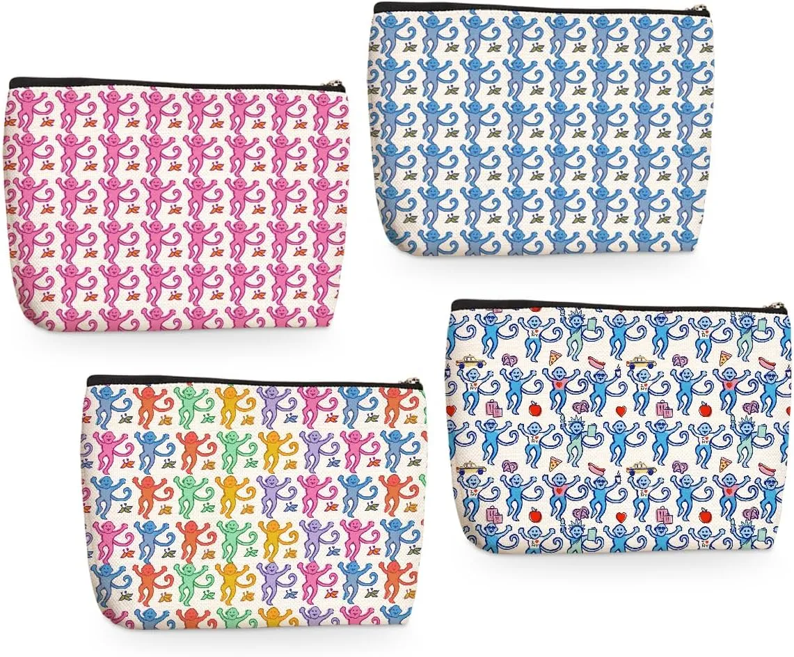 4 Pieces Preppy Stuff Preppy Makeup Bag Preppy Gifts for Women Teen Girls Monkey Lover Best Friend Girlfriend Sisters Birthday Christmas Friendship Gifts Cosmetic Bag Travel Pouch Preppy Bag