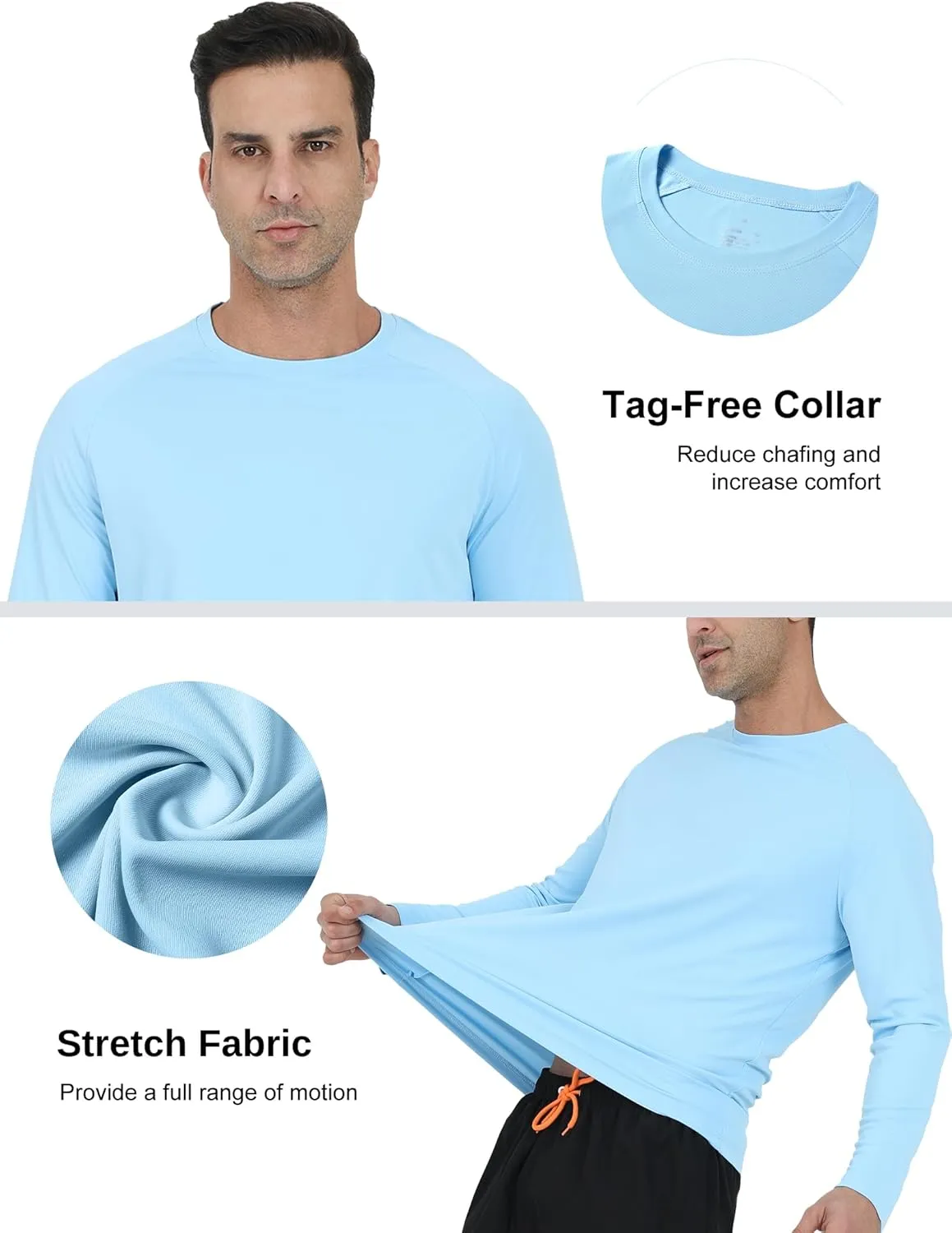 5 Pack Men's Swim Shirts Rash Guard UPF 50  Sun Protection Fishing Shirts Quick Dry UV SPF Long Sleeve Loose Fit