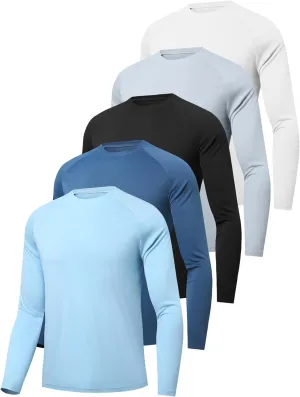 5 Pack Men's Swim Shirts Rash Guard UPF 50  Sun Protection Fishing Shirts Quick Dry UV SPF Long Sleeve Loose Fit