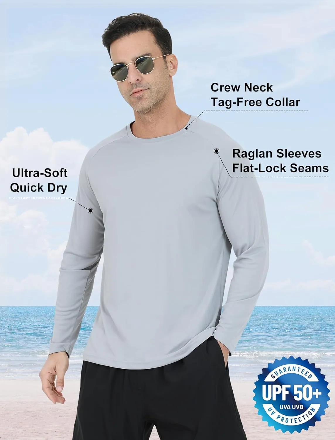 5 Pack Men's Swim Shirts Rash Guard UPF 50  Sun Protection Fishing Shirts Quick Dry UV SPF Long Sleeve Loose Fit
