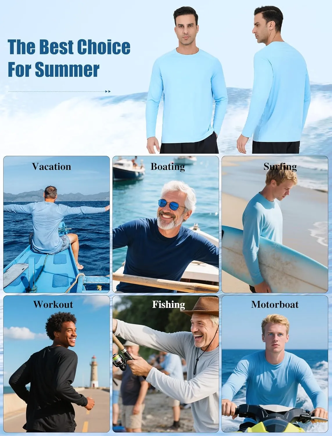 5 Pack Men's Swim Shirts Rash Guard UPF 50  Sun Protection Fishing Shirts Quick Dry UV SPF Long Sleeve Loose Fit