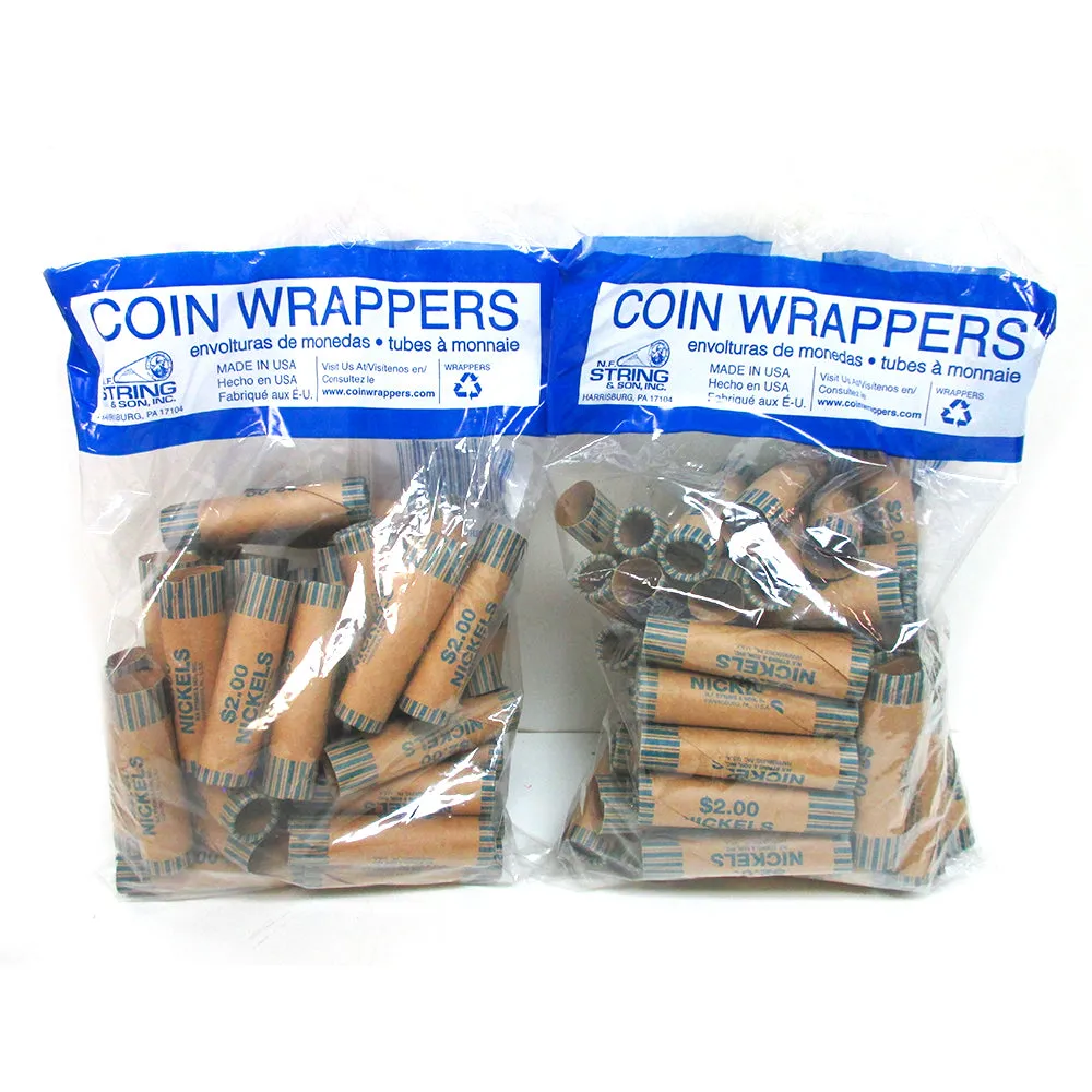 72 Rolls Preformed Coin Wrappers Paper Tubes For Nickels NF String Holds $2 Ea