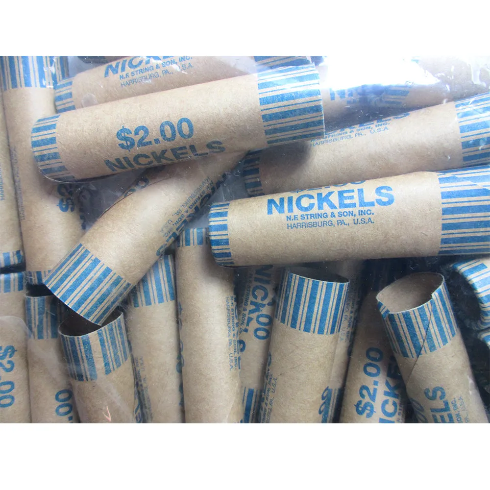 72 Rolls Preformed Coin Wrappers Paper Tubes For Nickels NF String Holds $2 Ea