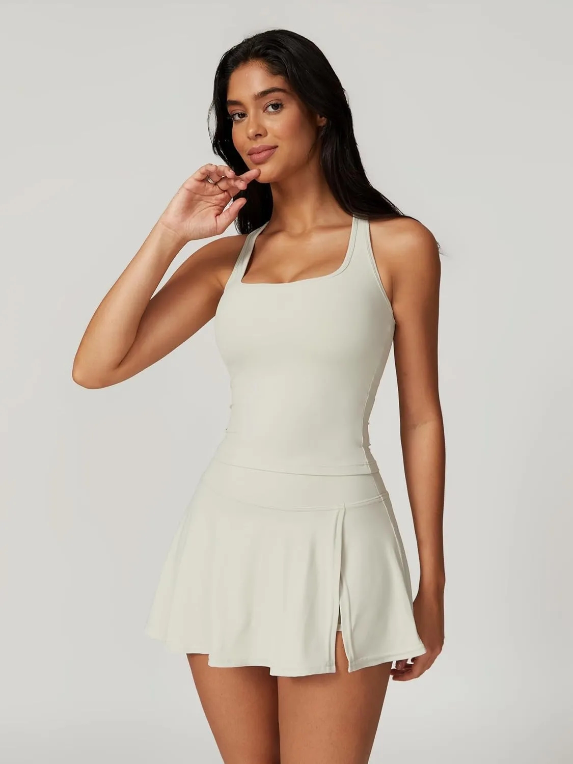 ABOCIW 2 Piece Tennis Dresses for Women Side Slit Mini Skirt Set Racerback Workout Crop Tank Top Golf Outfits