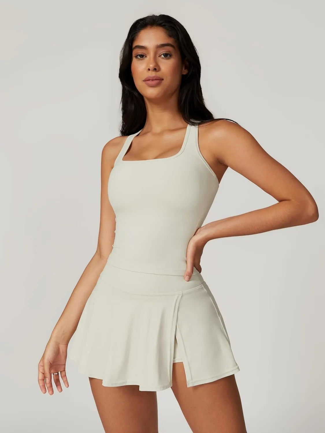 ABOCIW 2 Piece Tennis Dresses for Women Side Slit Mini Skirt Set Racerback Workout Crop Tank Top Golf Outfits