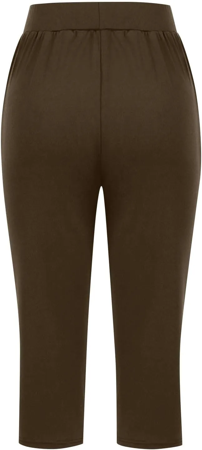 Active Capri Pants for Women Joggers Stretch Lightweight Womens Casual Pant Capri with Drawstring