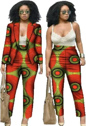 African Attire Outfits for Women African Print Coat Kente Top and Pants Blazer Suit Sets
