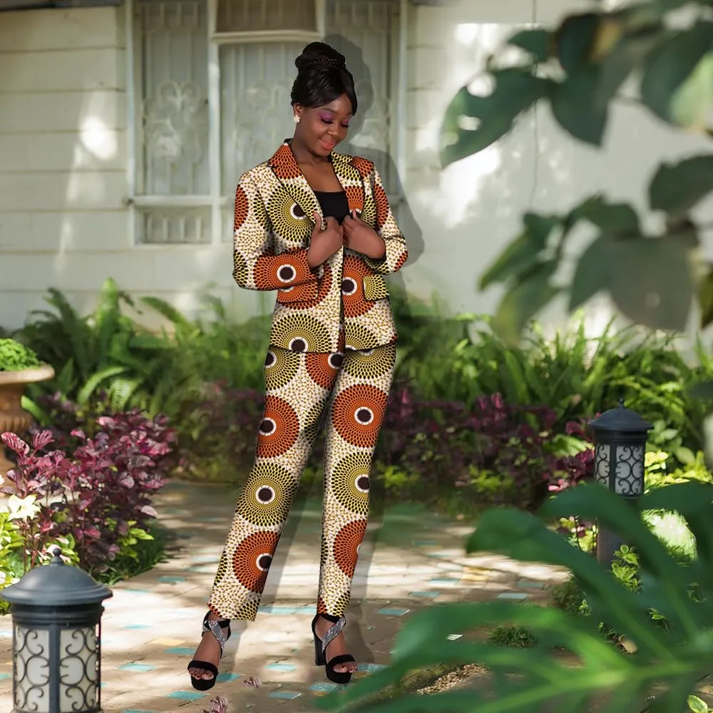 African Attire Outfits for Women African Print Coat Kente Top and Pants Blazer Suit Sets