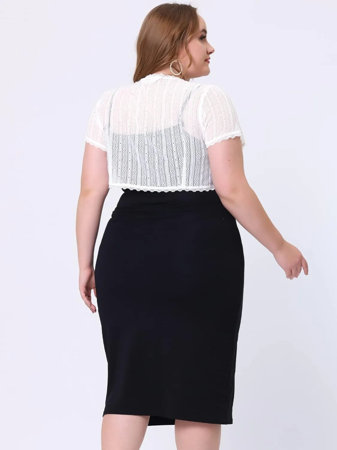 Agnes Orinda Plus Size Lace Shrugs for Women Elegant Sheer Short Sleeve Floral Bolero Shrug Tops Cardigan