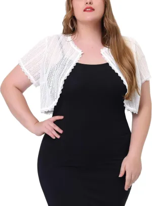 Agnes Orinda Plus Size Lace Shrugs for Women Elegant Sheer Short Sleeve Floral Bolero Shrug Tops Cardigan