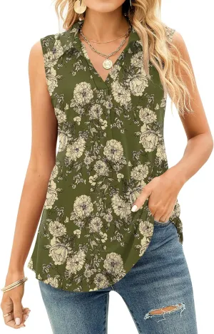 AKEWEI Sleeveless Tops for Women - Summer V Neck Casual Tank Tops Loose Solid Collar Polo Shirts