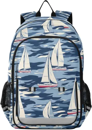ALAZA Boat Blue Nautical Coastal Laptop Backpack Purse for Women Men School Bag 17 Inch Bookbag Student Boys Girls Travel Casual Daypack