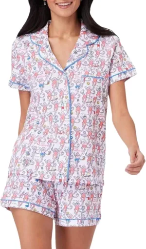 Ammiko Womens Pajamas Set Y2k Loungewear Pajama Button Down Top and Shorts Monkey Beach Short Sleeve Preppy Sleepwear