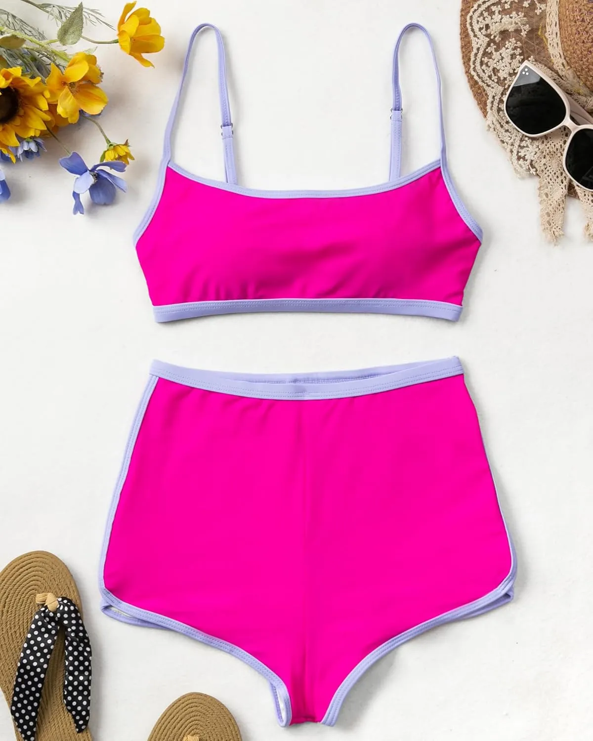 AngiMelo High Waisted Bikini Sets for Women Two Piece Tummy Control Swimsuits Modest Bathing Suit Shorts Swim Suits Teens