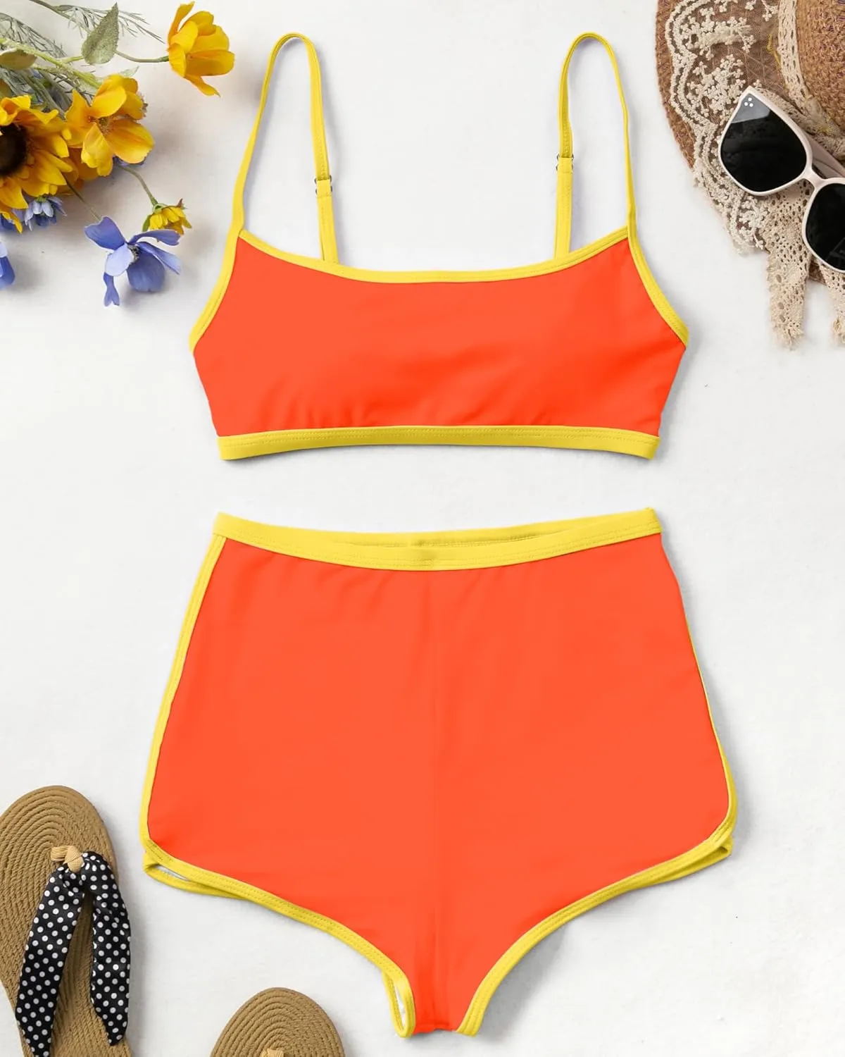 AngiMelo High Waisted Bikini Sets for Women Two Piece Tummy Control Swimsuits Modest Bathing Suit Shorts Swim Suits Teens