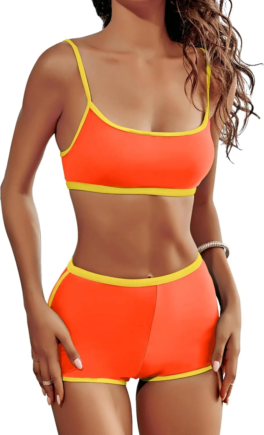 AngiMelo High Waisted Bikini Sets for Women Two Piece Tummy Control Swimsuits Modest Bathing Suit Shorts Swim Suits Teens