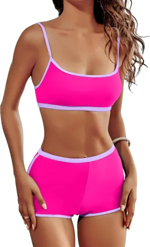 AngiMelo High Waisted Bikini Sets for Women Two Piece Tummy Control Swimsuits Modest Bathing Suit Shorts Swim Suits Teens