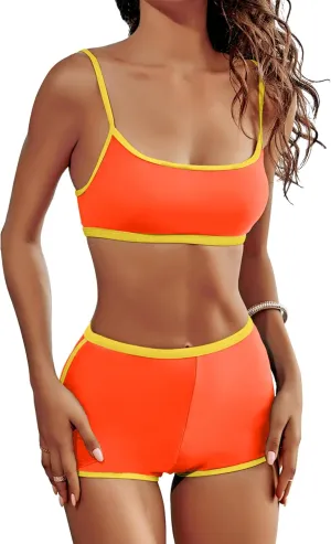 AngiMelo High Waisted Bikini Sets for Women Two Piece Tummy Control Swimsuits Modest Bathing Suit Shorts Swim Suits Teens