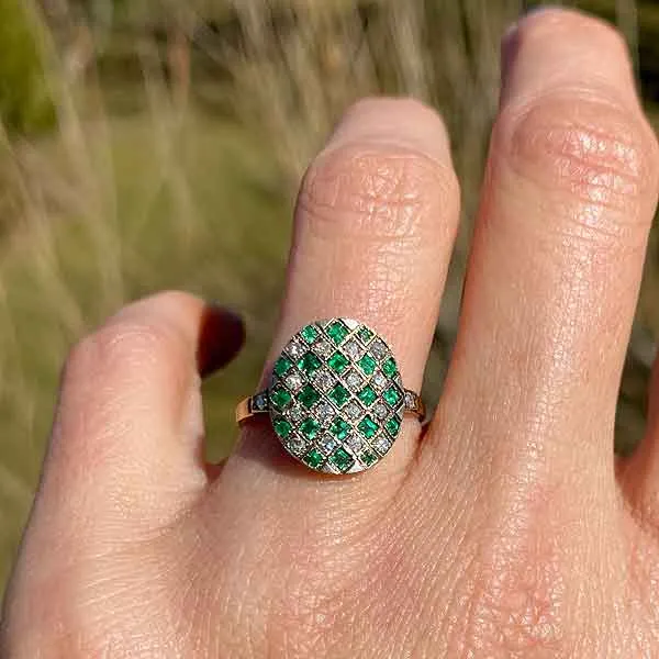 Antique Emerald & Diamond Checkerboard Ring