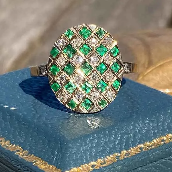 Antique Emerald & Diamond Checkerboard Ring