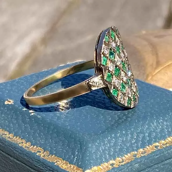 Antique Emerald & Diamond Checkerboard Ring