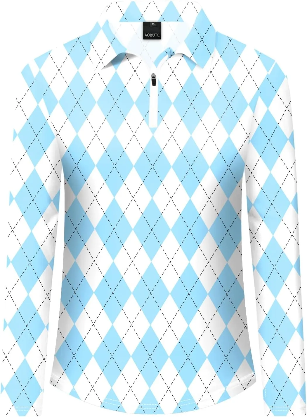 AOBUTE Women's Long Sleeve Golf Shirts Zip Polo Tennis Top with Thumb Hole