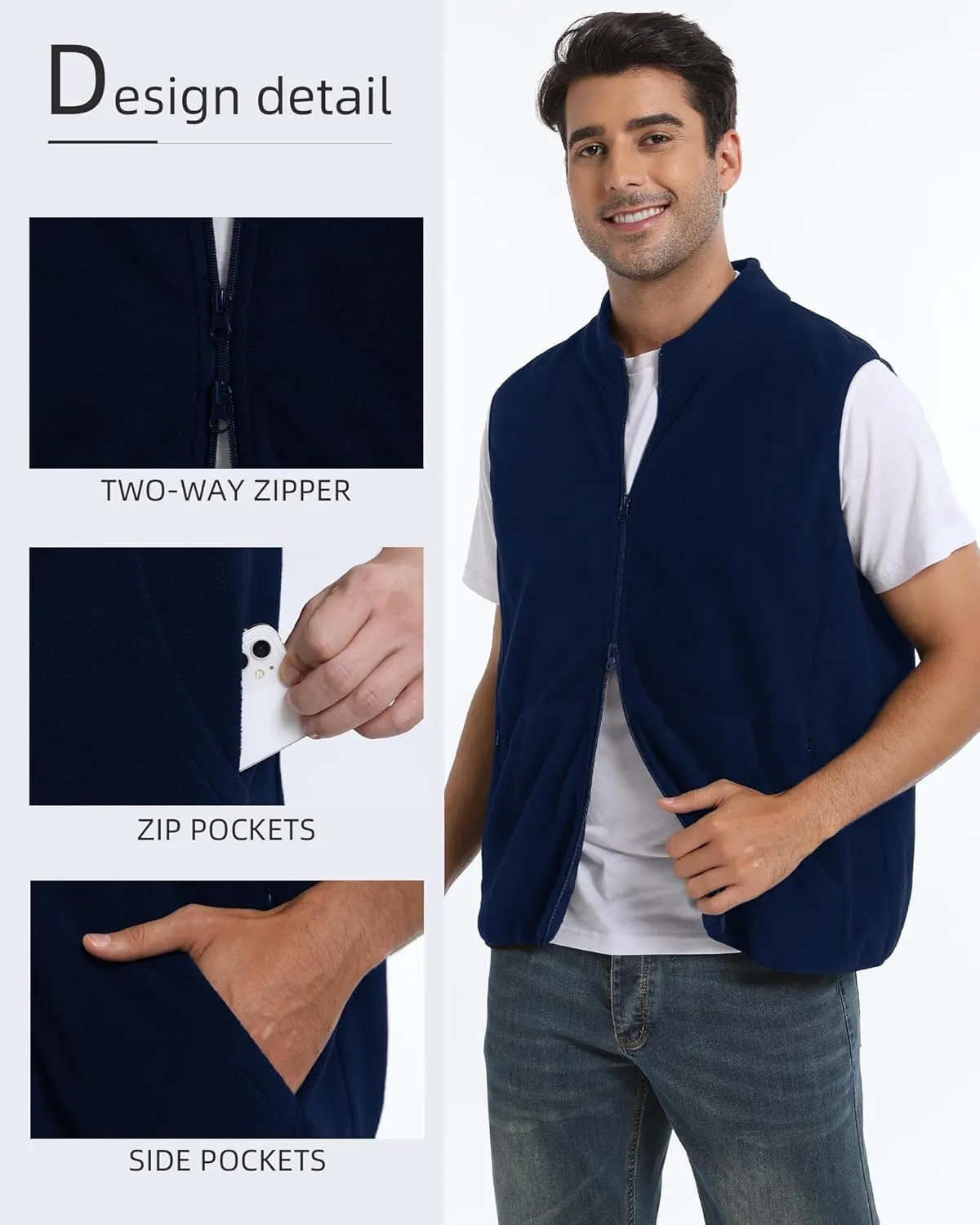 Argstar Men's Fleece Vest with 6 Pockets (S - 2XL, Available in Inner Pockets)