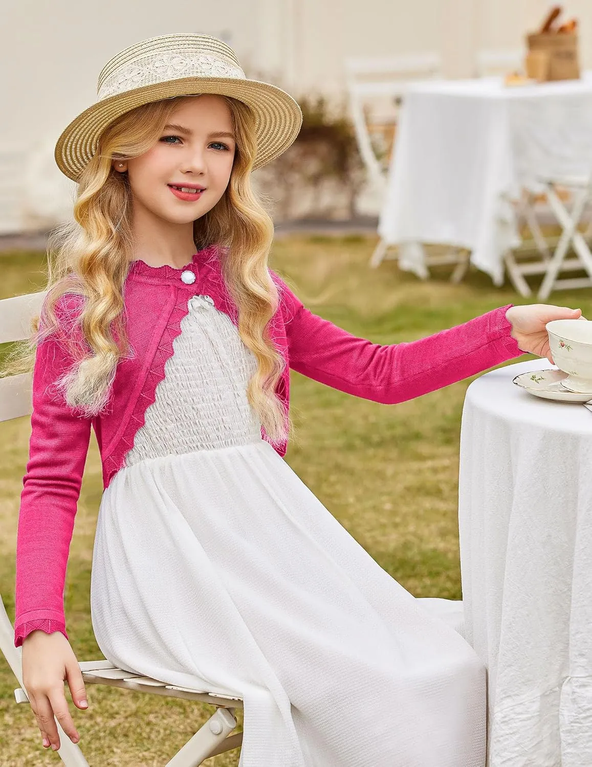 Arshiner Girls Open Front Bolero Shrug Kids Long Sleeve Cropped Elegant Cardigan Knit Sweater