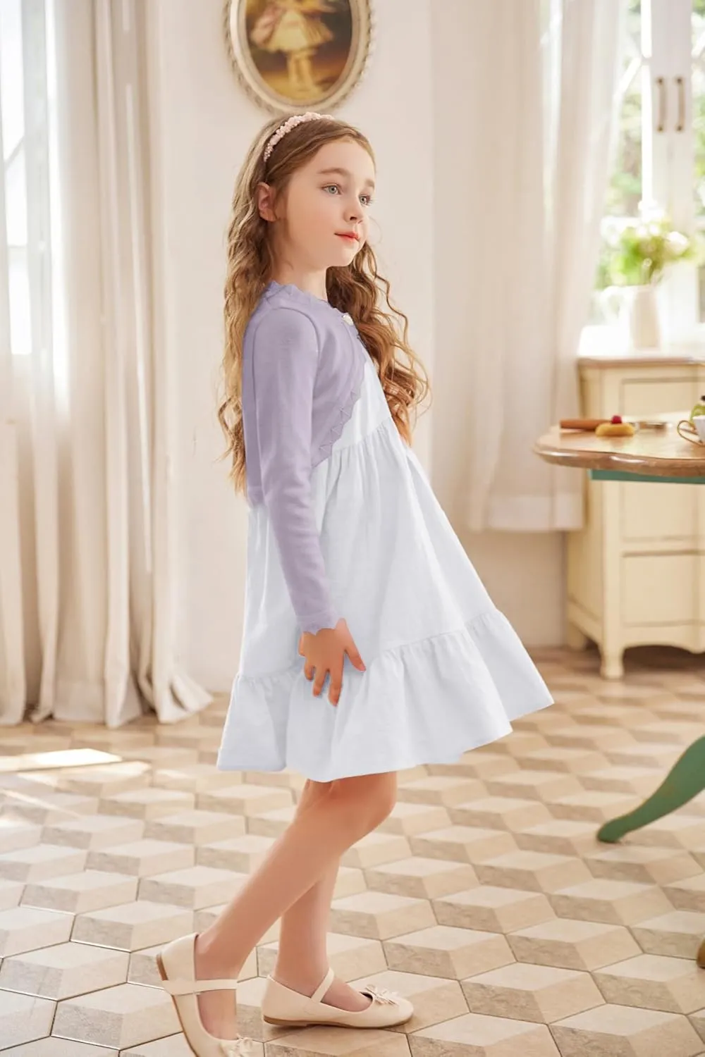 Arshiner Girls Open Front Bolero Shrug Kids Long Sleeve Cropped Elegant Cardigan Knit Sweater