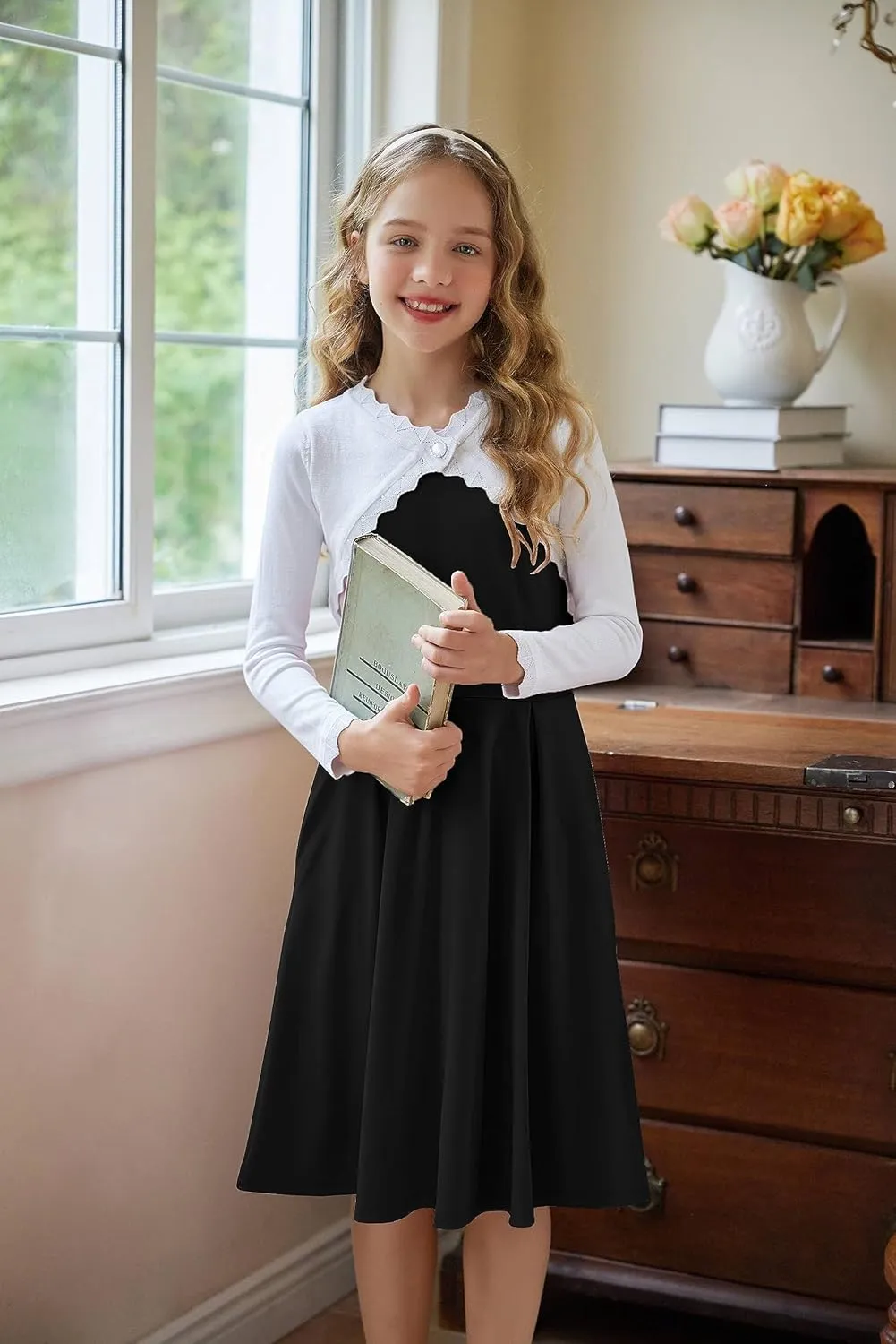 Arshiner Girls Open Front Bolero Shrug Kids Long Sleeve Cropped Elegant Cardigan Knit Sweater