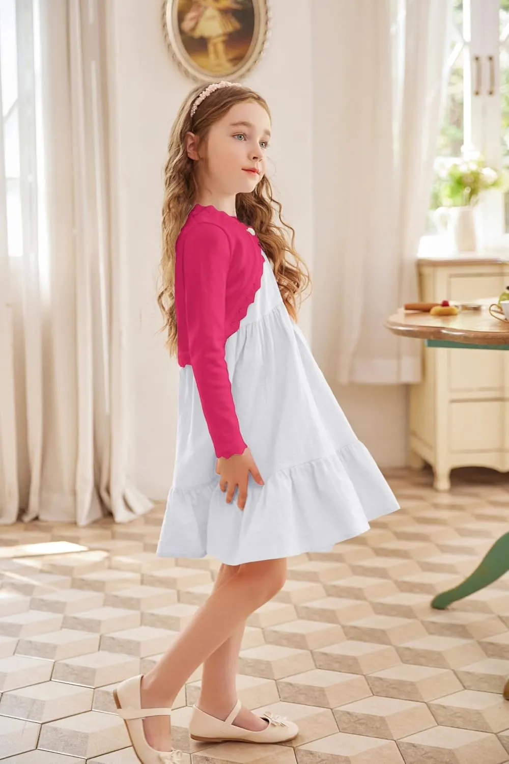 Arshiner Girls Open Front Bolero Shrug Kids Long Sleeve Cropped Elegant Cardigan Knit Sweater