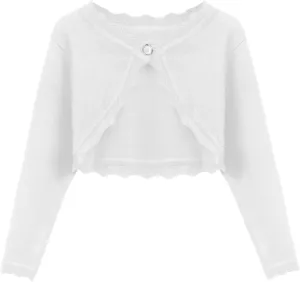 Arshiner Girls Open Front Bolero Shrug Kids Long Sleeve Cropped Elegant Cardigan Knit Sweater