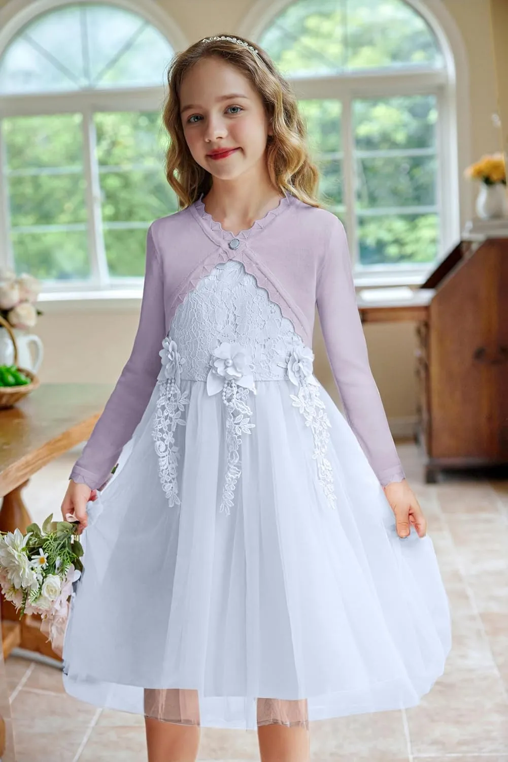 Arshiner Girls Open Front Bolero Shrug Kids Long Sleeve Cropped Elegant Cardigan Knit Sweater