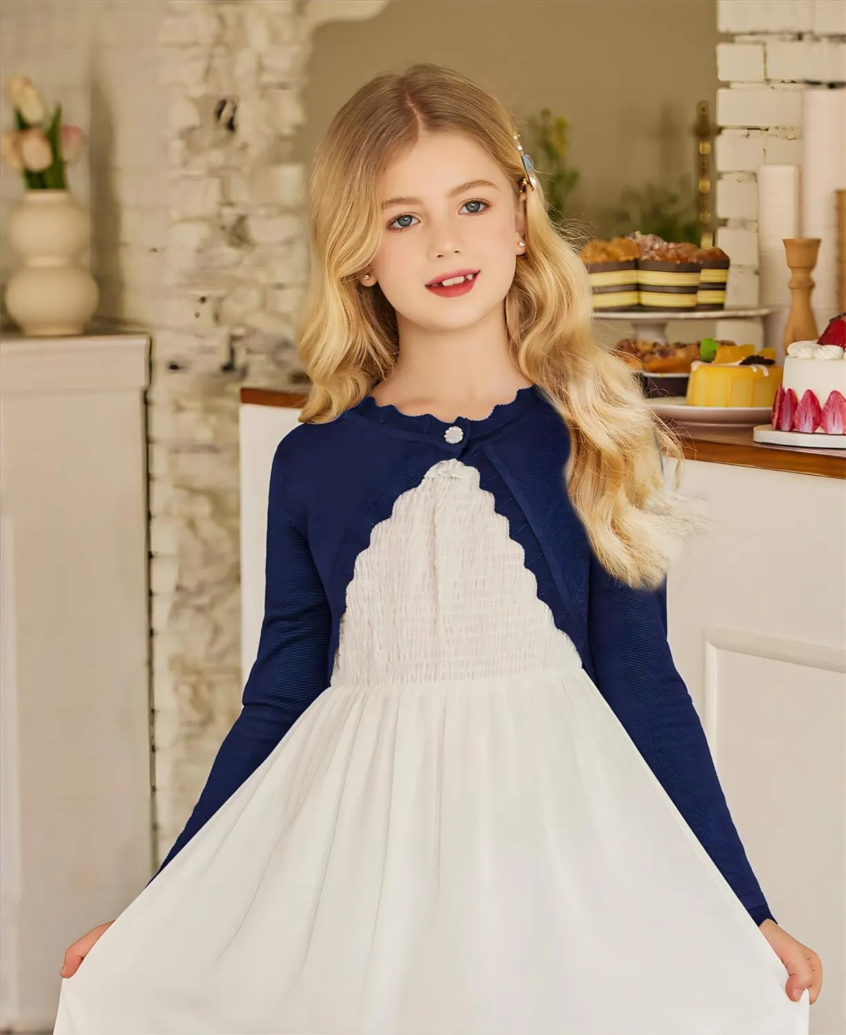 Arshiner Girls Open Front Bolero Shrug Kids Long Sleeve Cropped Elegant Cardigan Knit Sweater