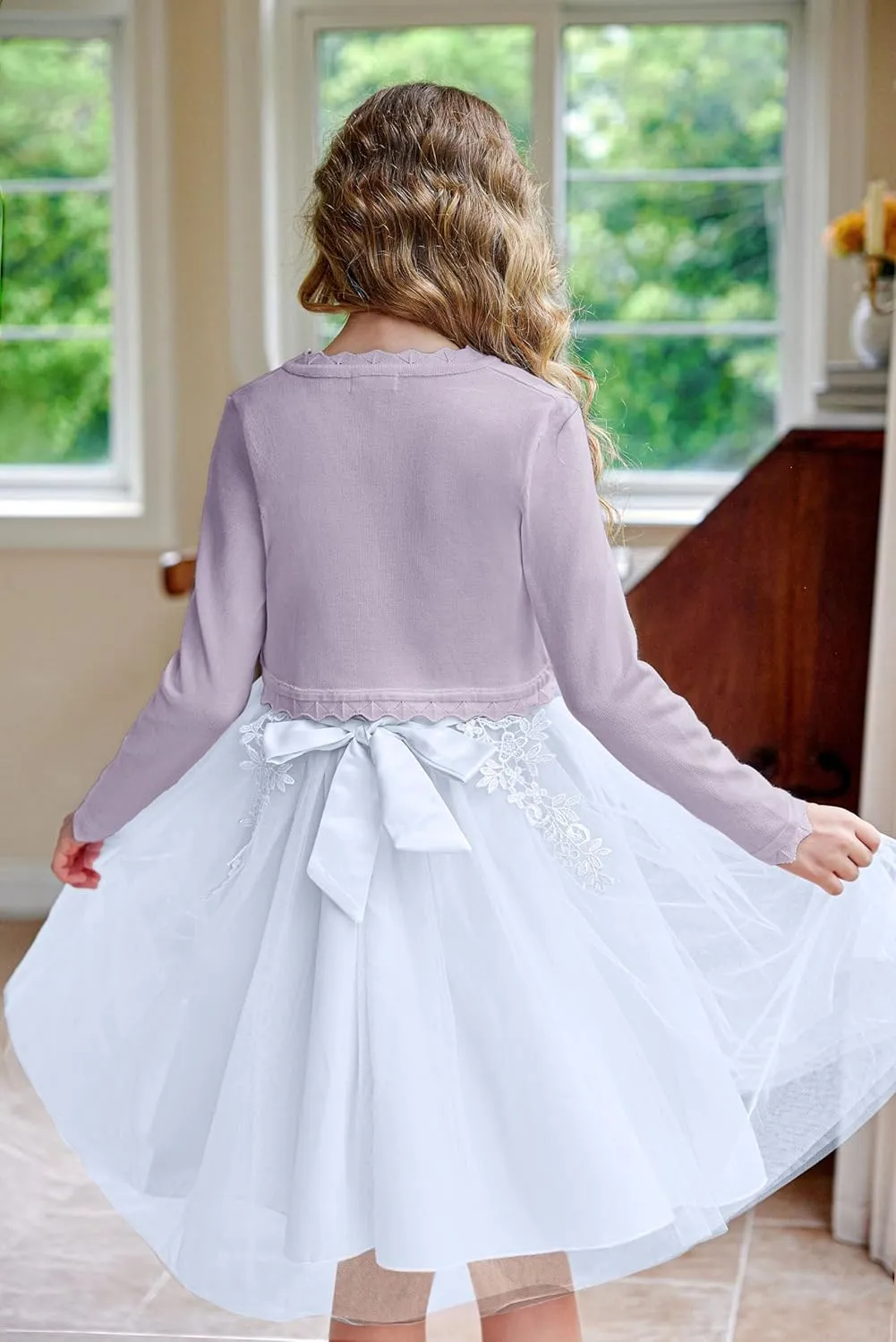 Arshiner Girls Open Front Bolero Shrug Kids Long Sleeve Cropped Elegant Cardigan Knit Sweater