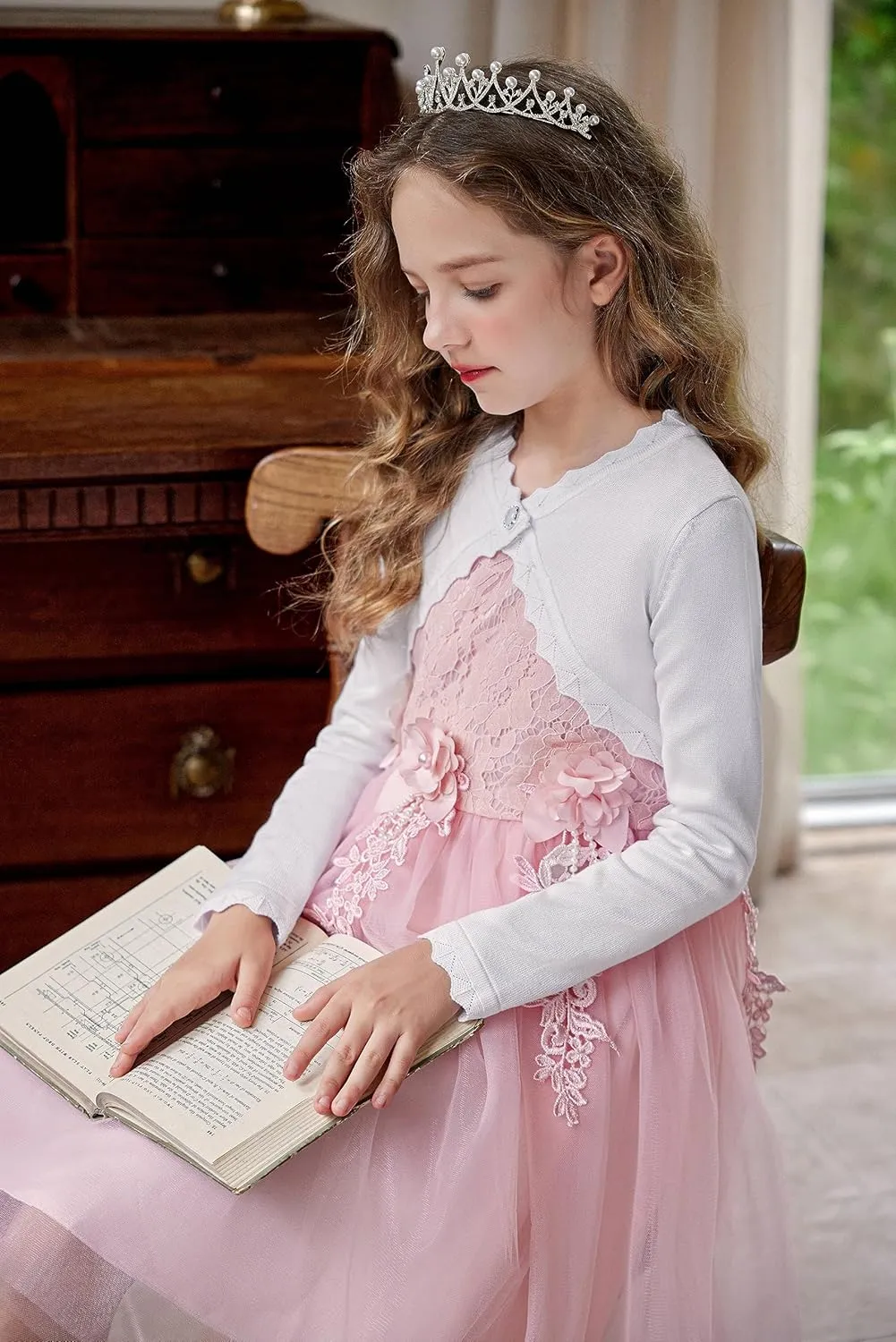 Arshiner Girls Open Front Bolero Shrug Kids Long Sleeve Cropped Elegant Cardigan Knit Sweater