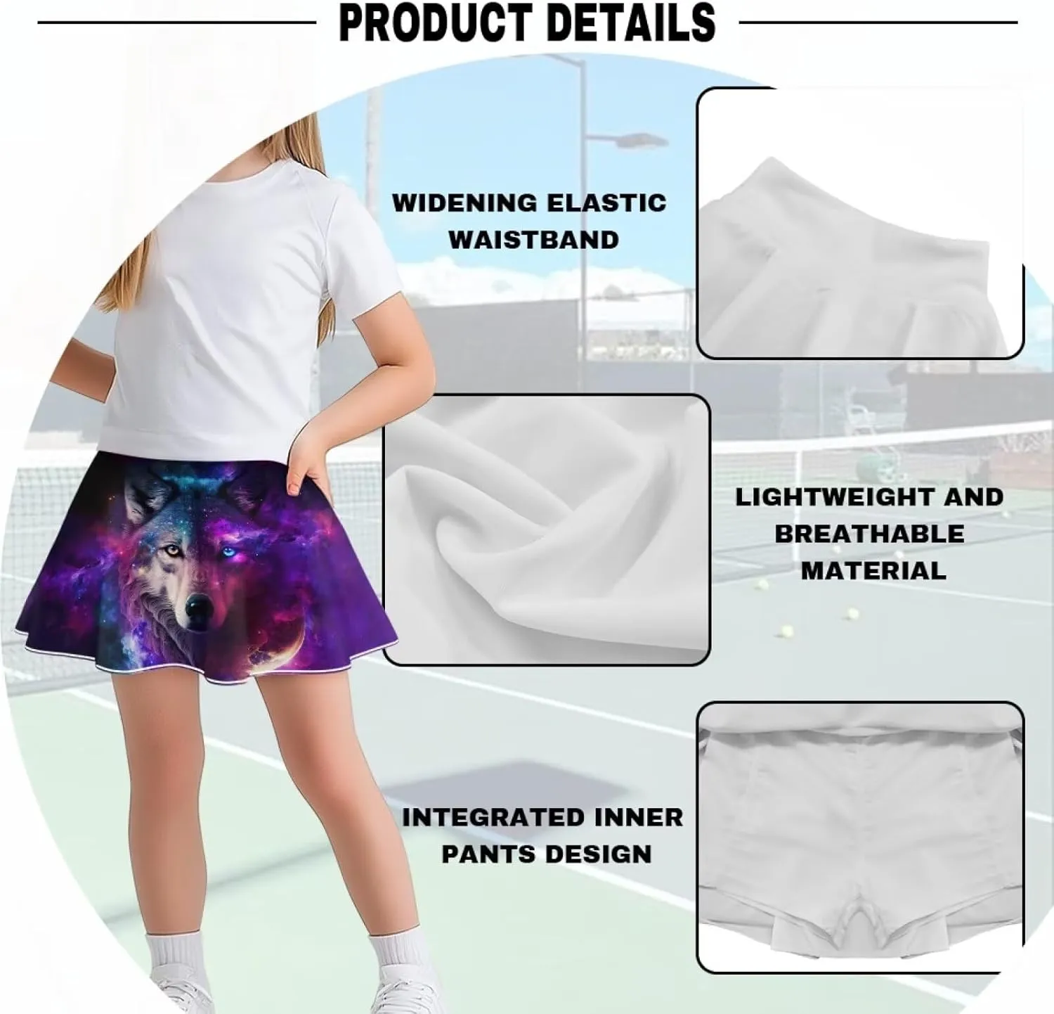 Athletic Skorts for Girls 5-14 Years Summer Sports Skirt with Pocket Tennis Gym Yoga