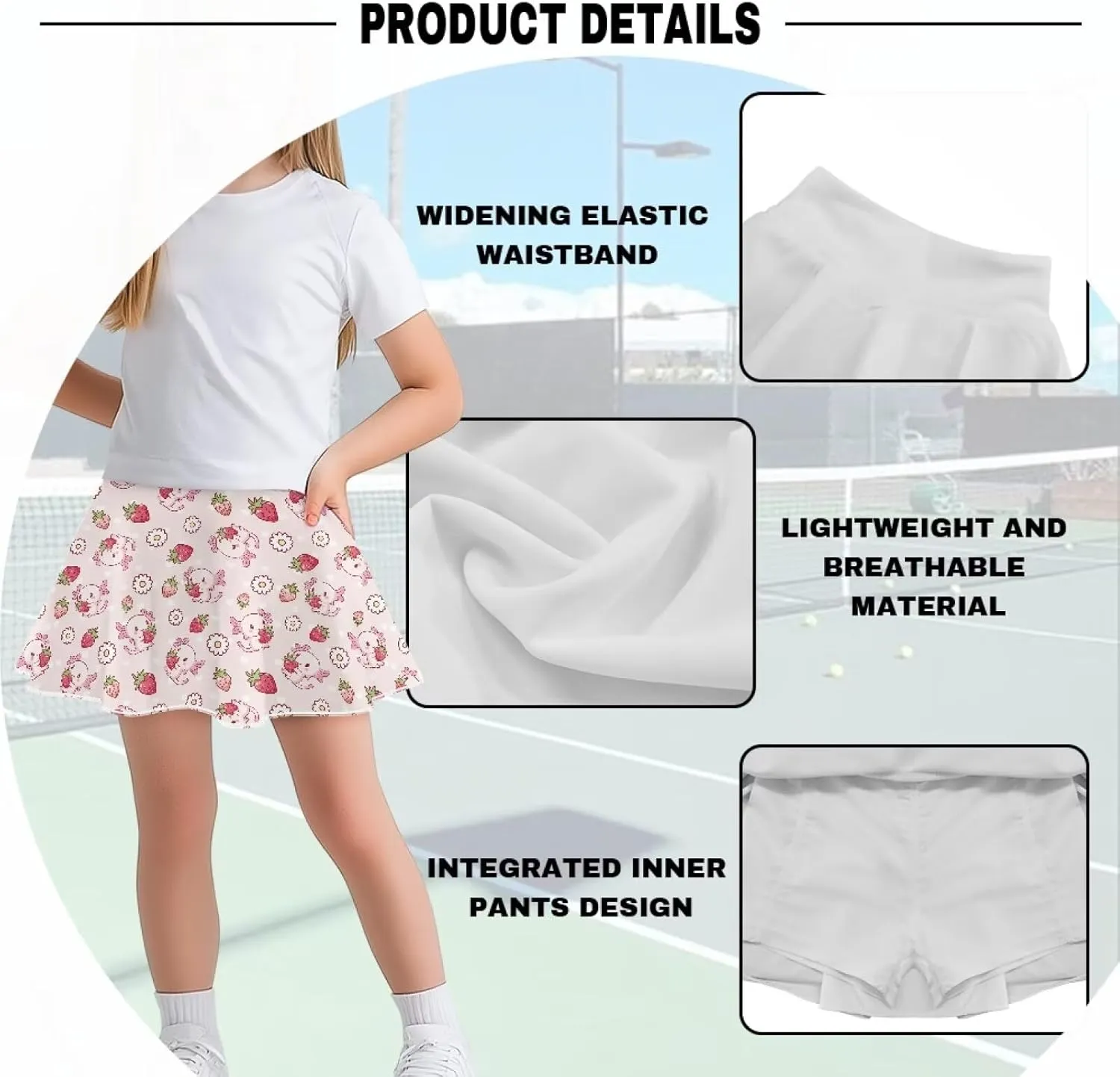 Athletic Skorts for Girls 5-14 Years Summer Sports Skirt with Pocket Tennis Gym Yoga
