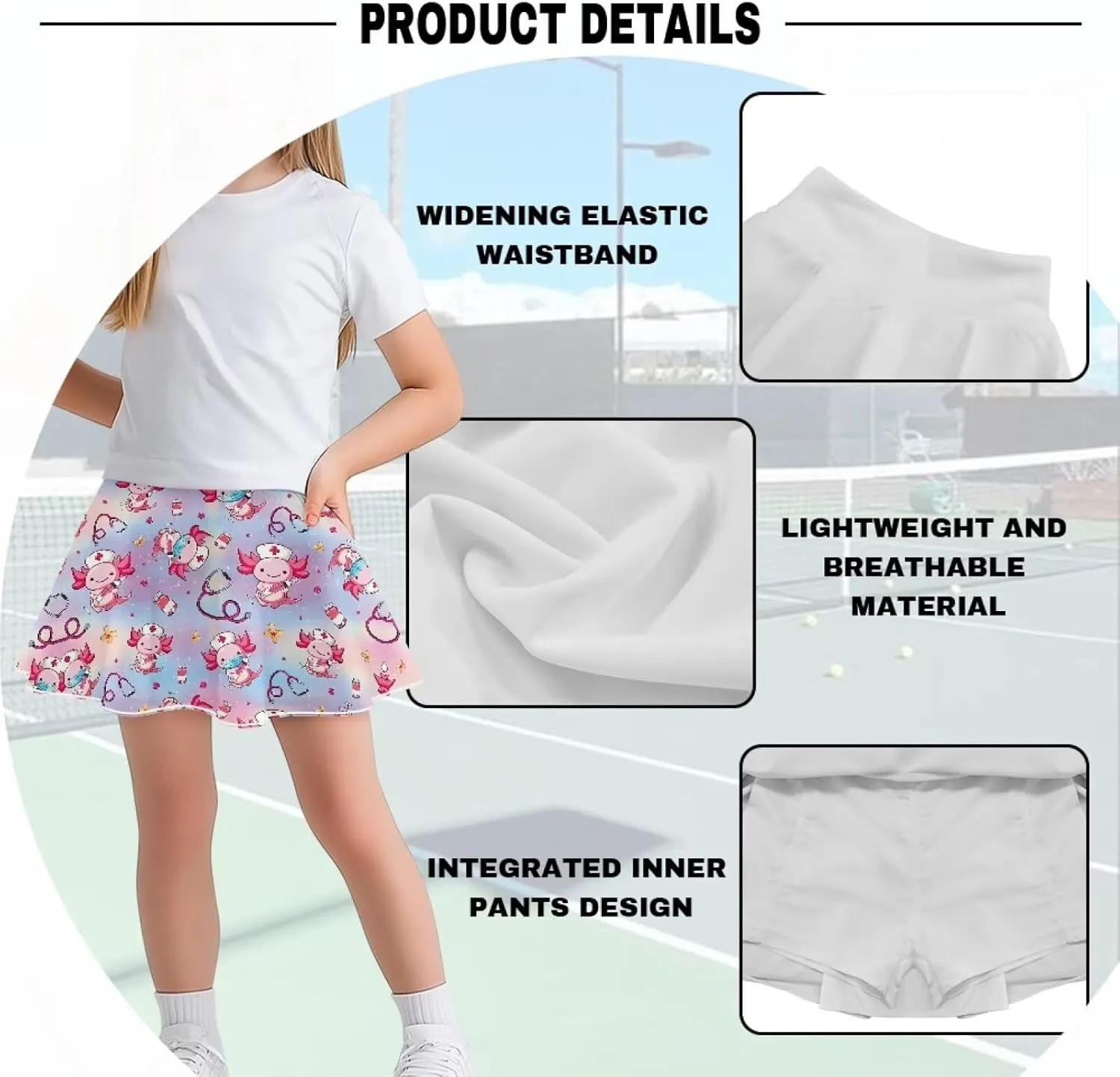 Athletic Skorts for Girls 5-14 Years Summer Sports Skirt with Pocket Tennis Gym Yoga