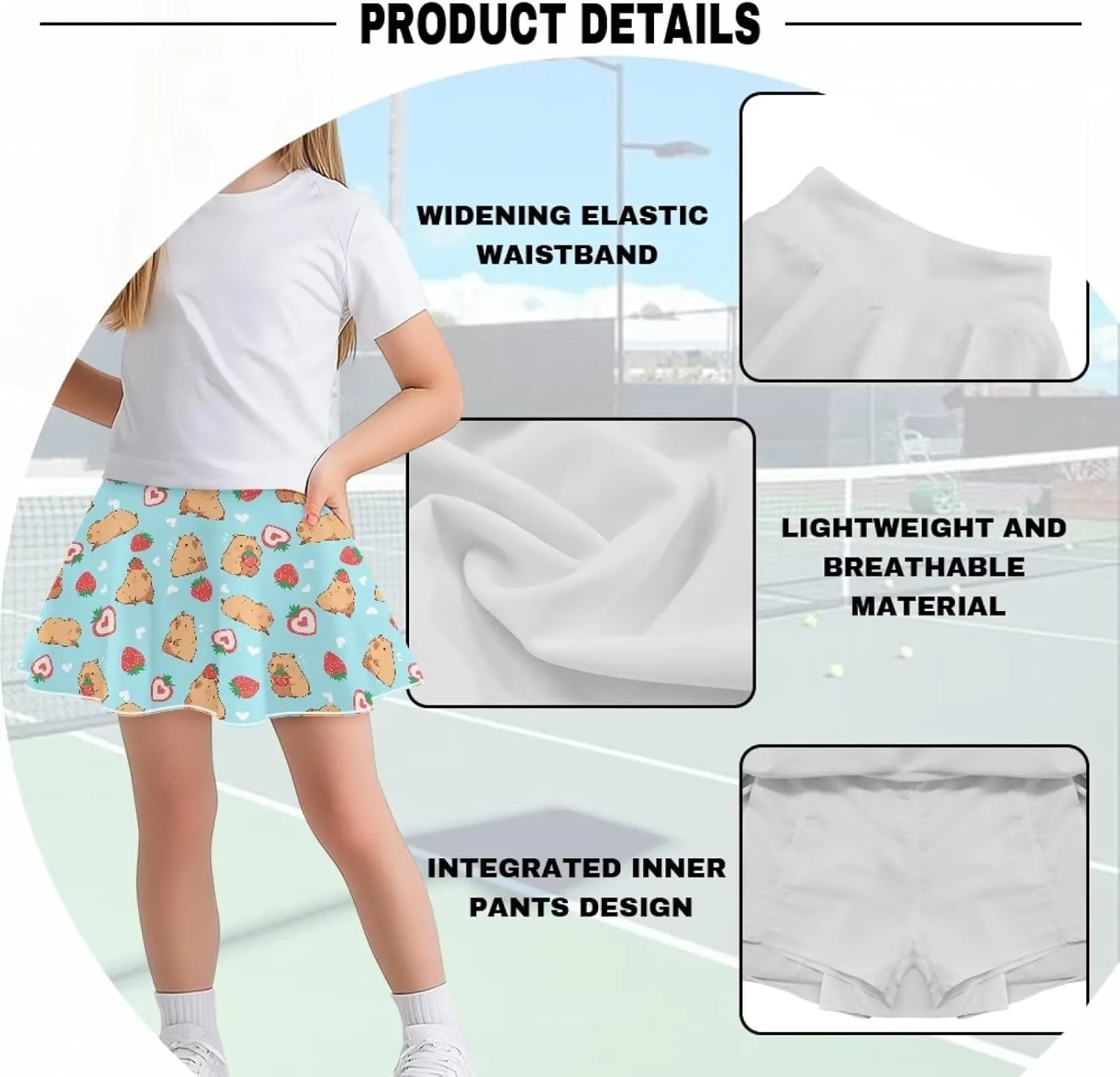 Athletic Skorts for Girls 5-14 Years Summer Sports Skirt with Pocket Tennis Gym Yoga