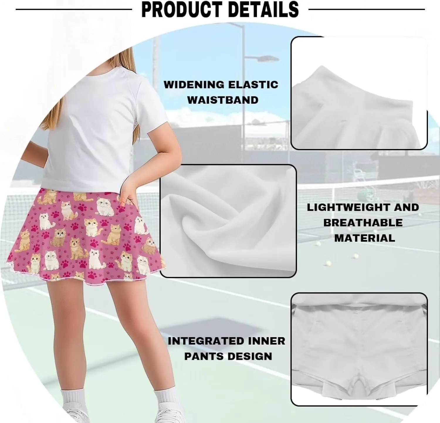 Athletic Skorts for Girls 5-14 Years Summer Sports Skirt with Pocket Tennis Gym Yoga
